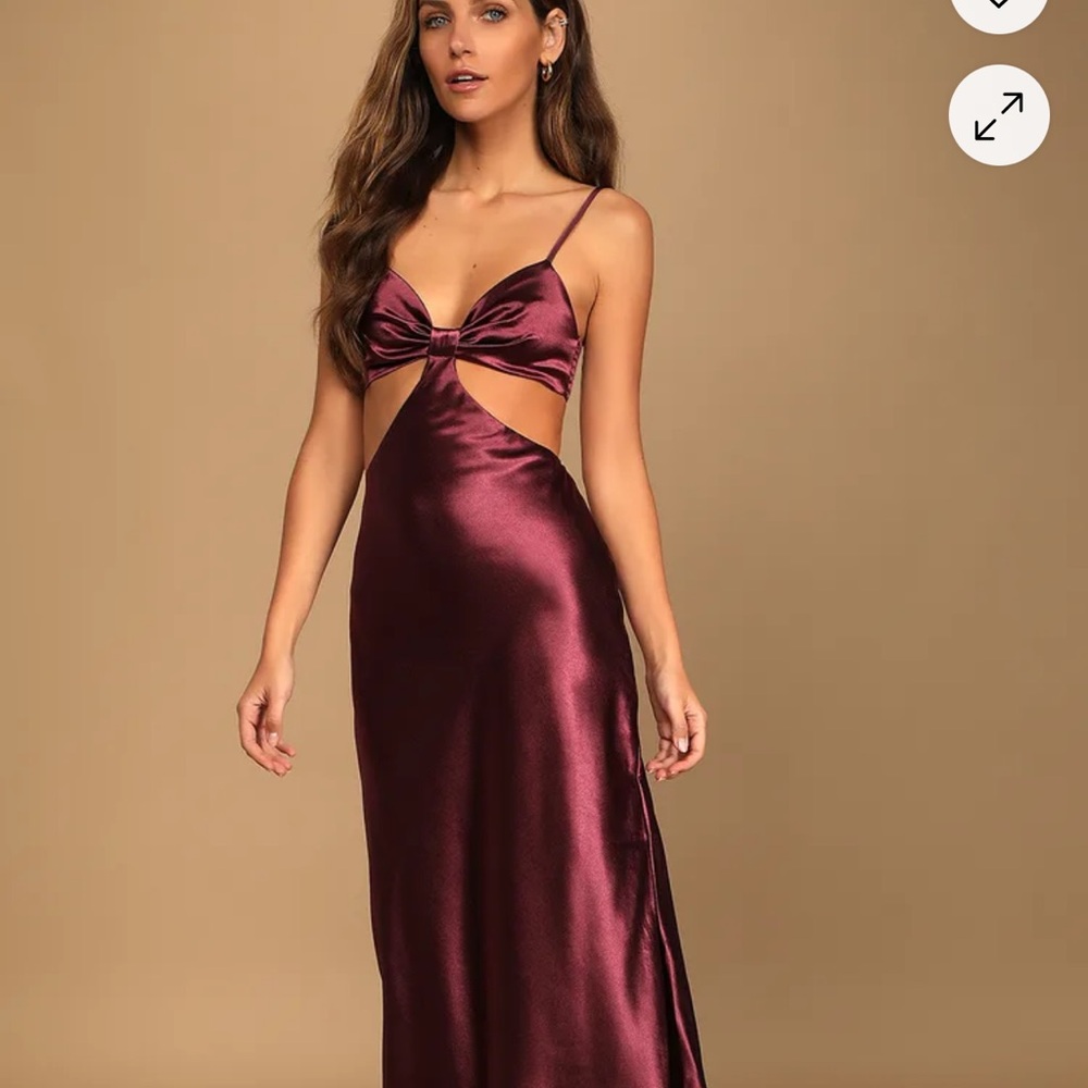 Elegant Burgundy Cutout Satin Dress